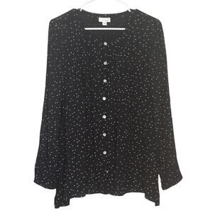 J Jill J.Jill Polka Dot Blouse Womens Small Long Sleeve Work Office Career Black